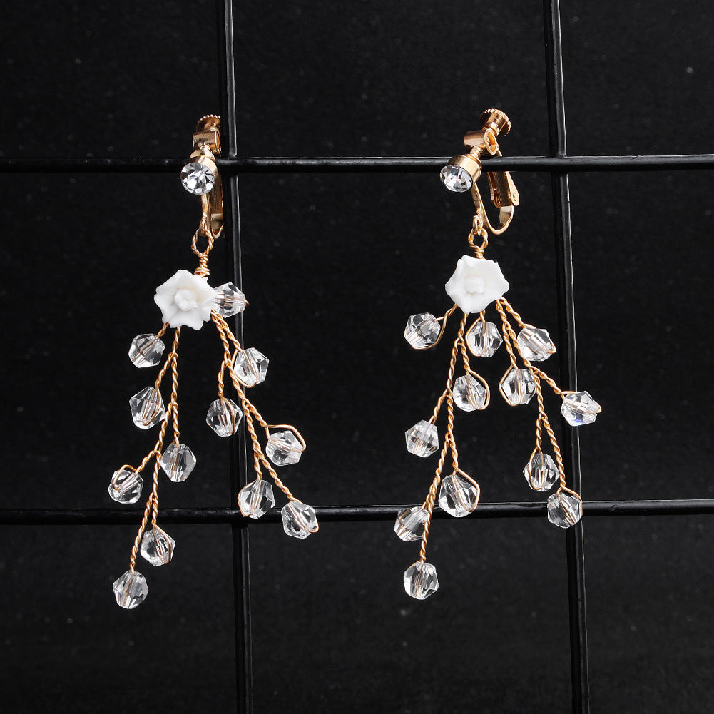 CFQ Korean beautiful plug comb creative bridal jewelry handmade pearl earrings soft pottery flower pair comb wedding dress disc hair headdress