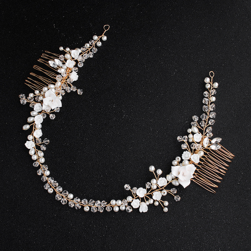 CFQ Korean beautiful plug comb creative bridal jewelry handmade pearl earrings soft pottery flower pair comb wedding dress disc hair headdress
