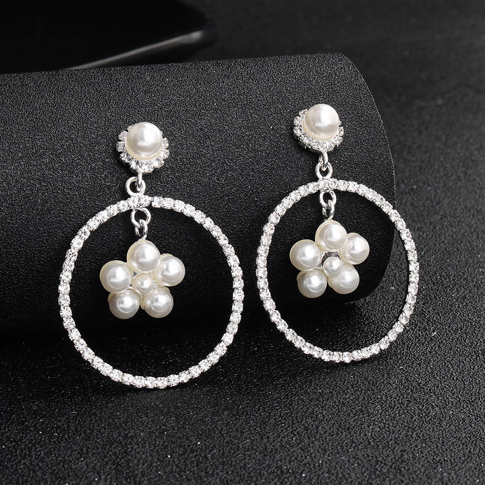 CEH miallo creative exaggerated personality round earrings star diamond earrings high-end pearl earrings