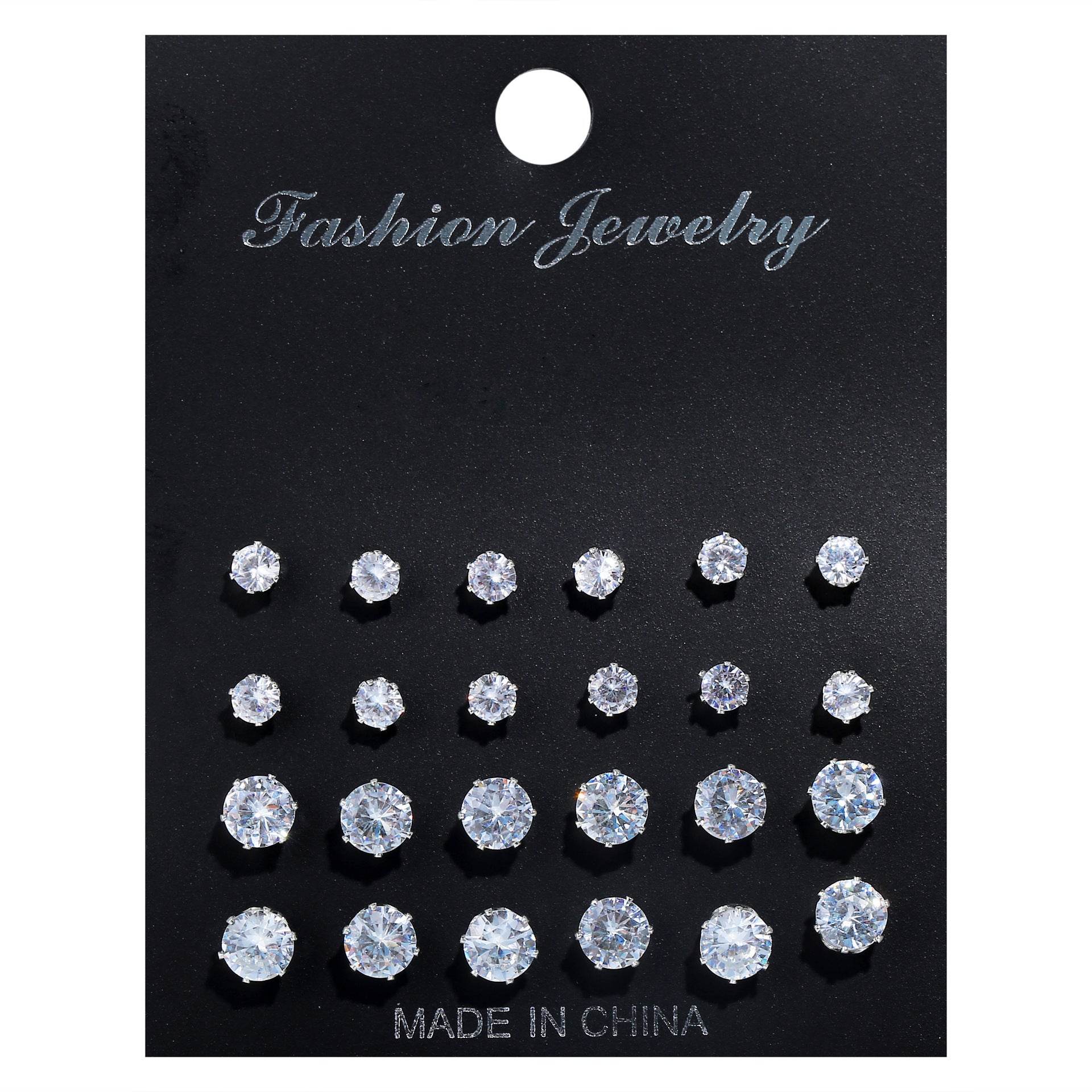 CED ear inlay crystal zirconium six-claw 12 pairs of stud earrings set earrings - WhosaleJewelry