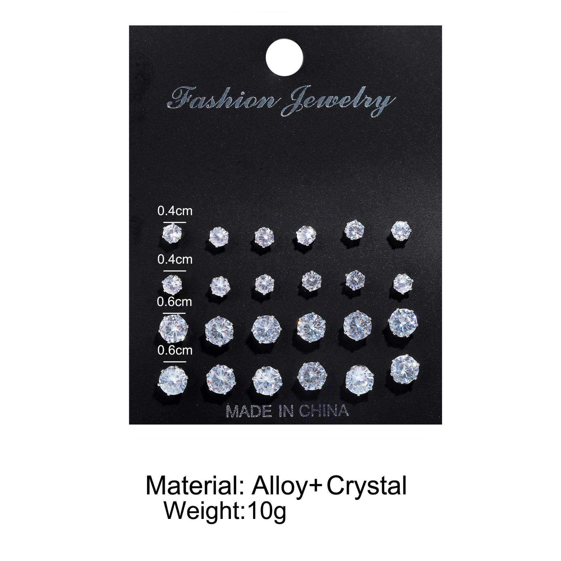 CED ear inlay crystal zirconium six-claw 12 pairs of stud earrings set earrings - WhosaleJewelry