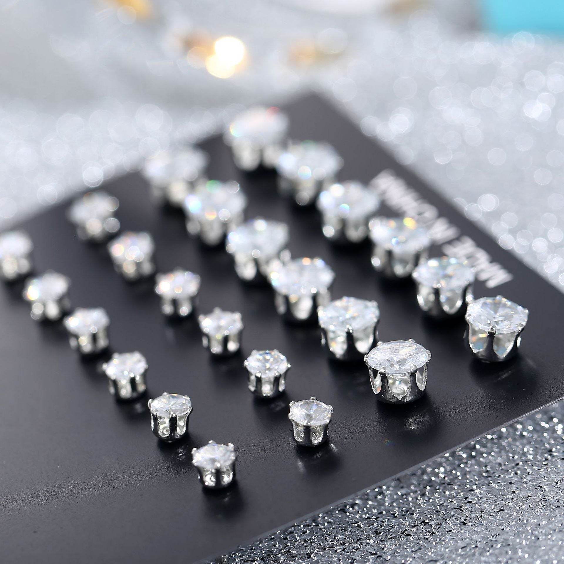 CED ear inlay crystal zirconium six-claw 12 pairs of stud earrings set earrings - WhosaleJewelry