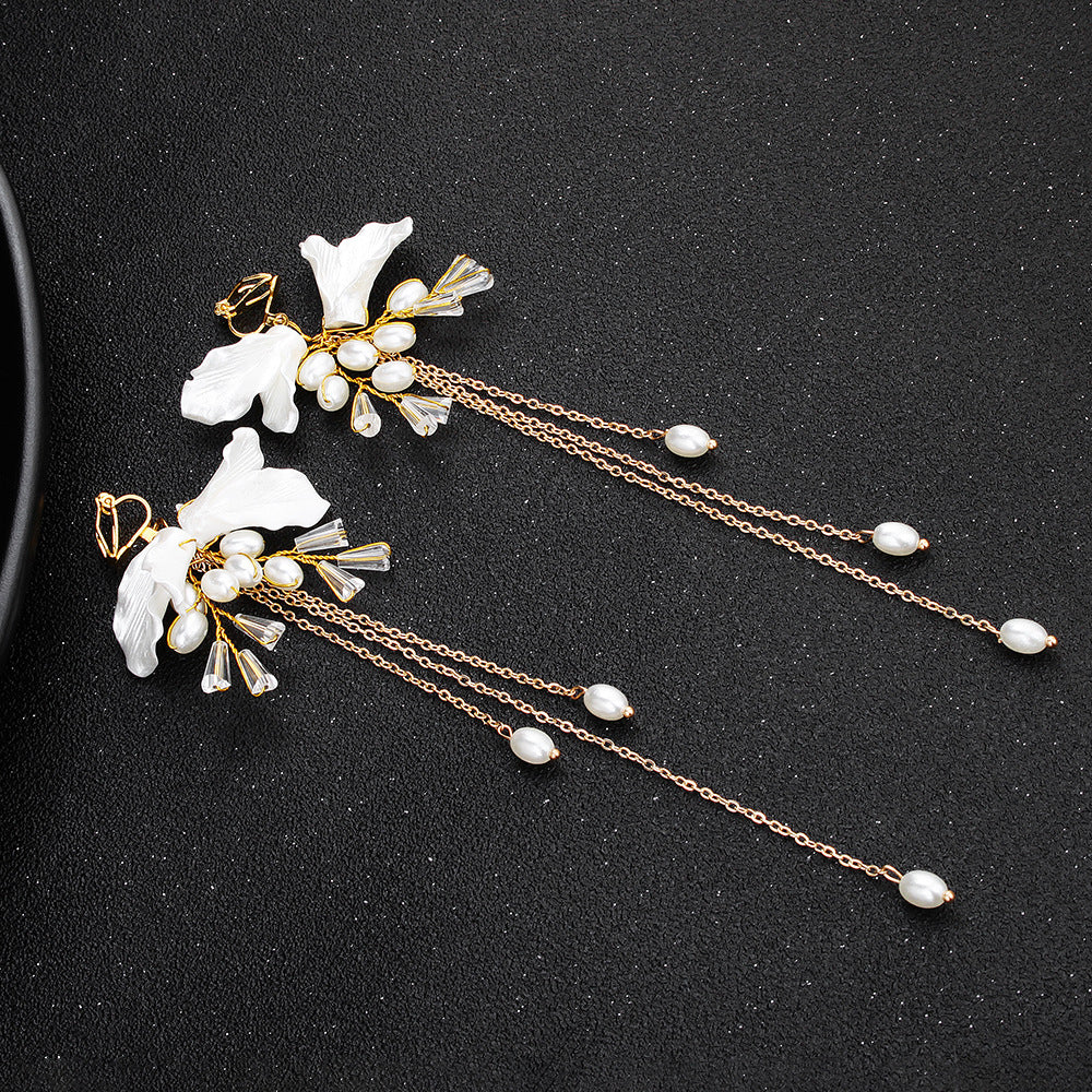 CFG Korean Bridal Accessories Wedding Dress Crystal Head Flower Alloy Earrings Crown Exquisite Dress Pearl Earrings Headband Set