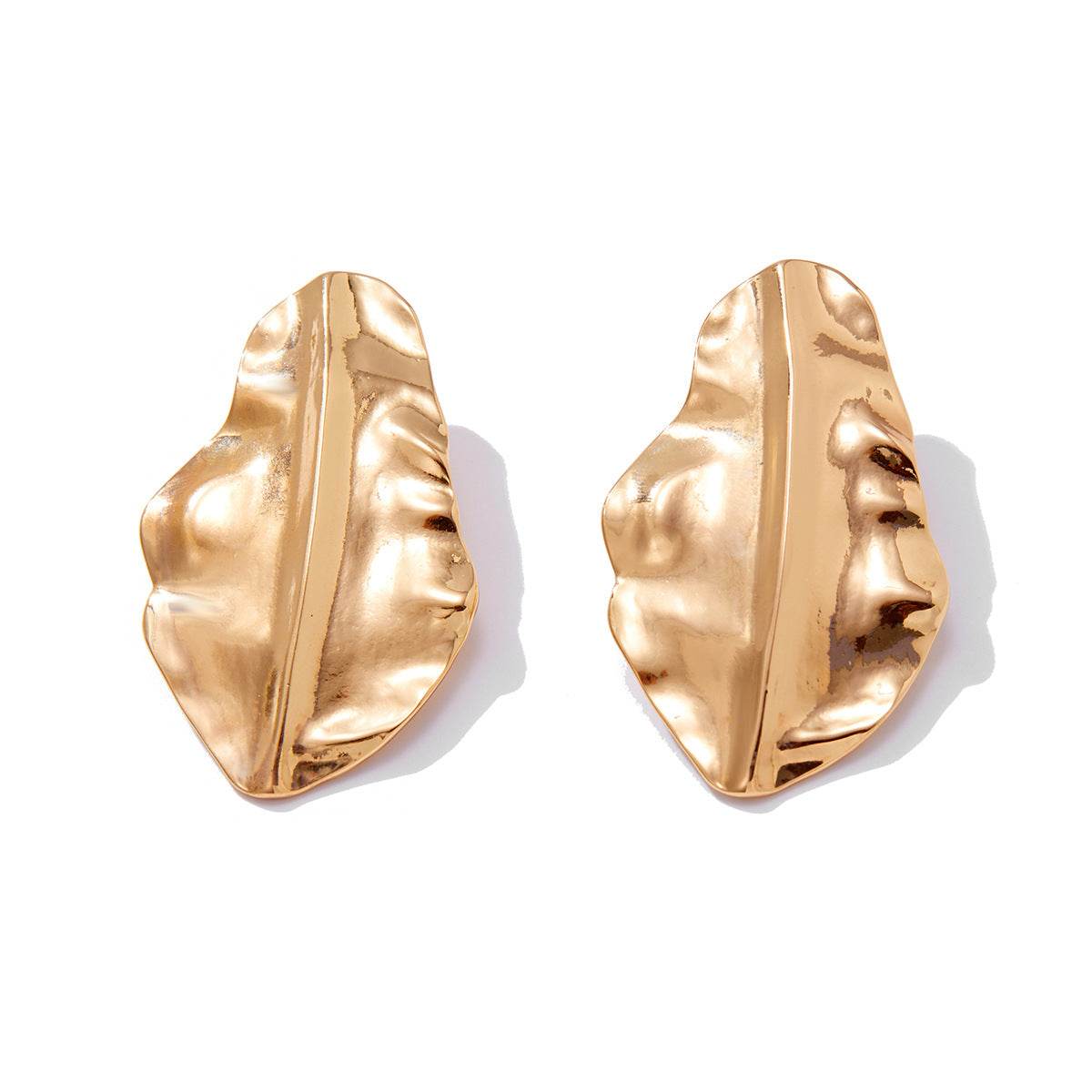 CED wind liquid metal pleated flower stud earrings, design sense leaf petal earrings - WhosaleJewelry