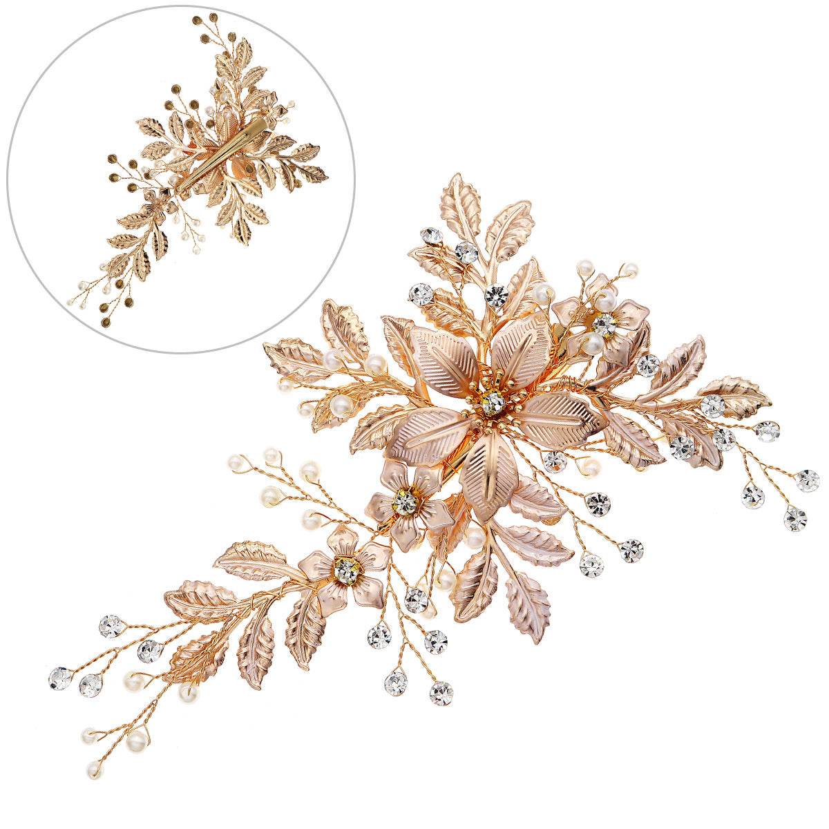 CFQ Bridal Flower Pearl Handmade Hairpin Women's Ball Party Wedding Dinner Headgear Hair Accessories Duck Beak Clip - WhosaleJewelry