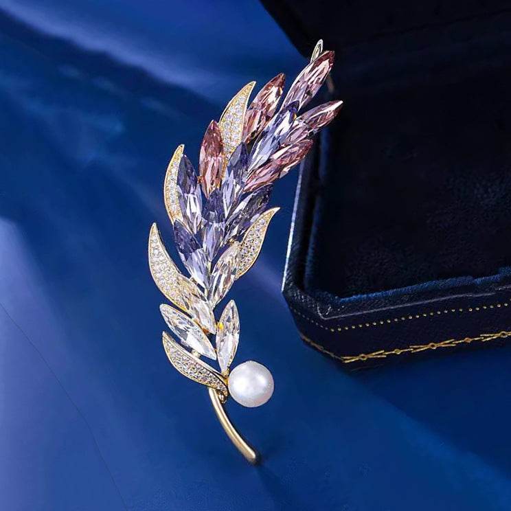CXZ exquisite crystal wheat ear brooch high-end female personality versatile corsage light luxury niche design pin clothes accessories - WhosaleJewelry