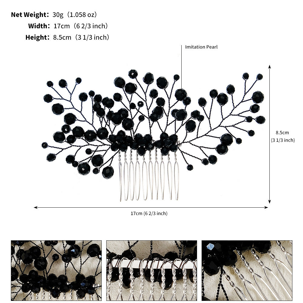CFQ New Chinese Xiuhe Antique Hair Accessories Handmade Aesthetic Black Angel Crystal Insert Comb Versatile Hair Comb Bridal Headgear