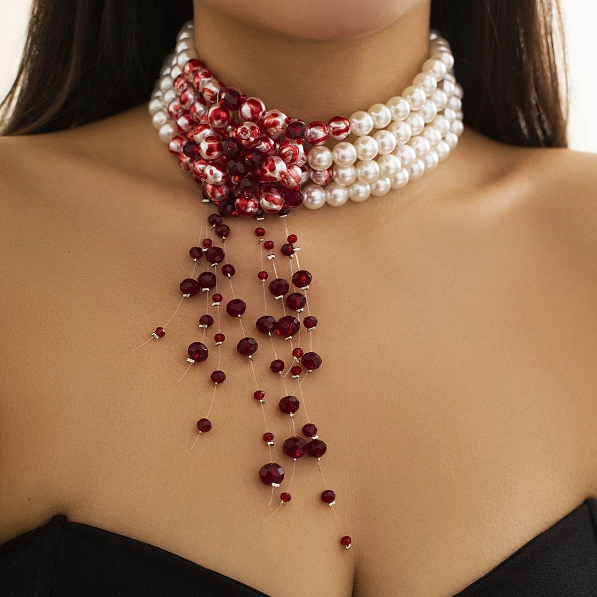 CTZ gothic pearl necklace choker creative halloween blood trickle collarbone necklace - WhosaleJewelry