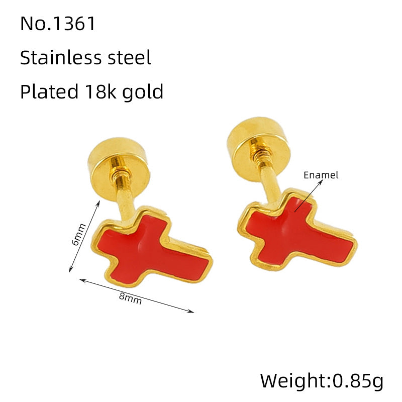 CED Cross Titanium Steel Screw Earbone Nail Female Ins European and American Fashion Style Geometric Drip Oil Earnail