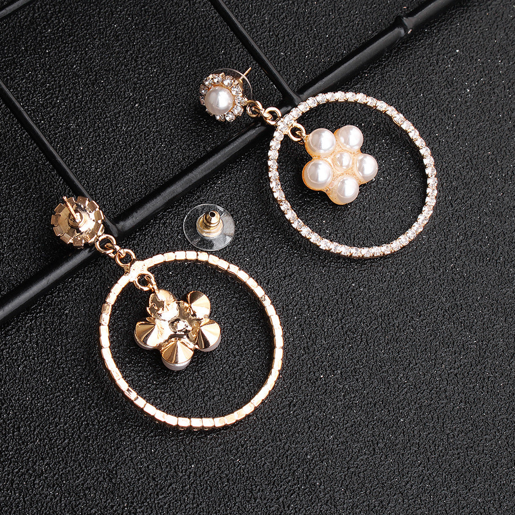 CEH miallo creative exaggerated personality round earrings star diamond earrings high-end pearl earrings
