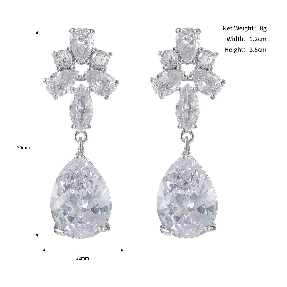 CEH bridal earrings, go out daily versatile earrings, long pearl earrings, light luxury zircon earrings.