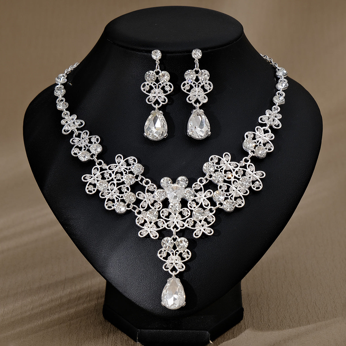 CTZ Bridal Wedding Jewelry Two-piece Wedding Dress Accessories Rhinestone Pearl Earrings Necklace Set Women