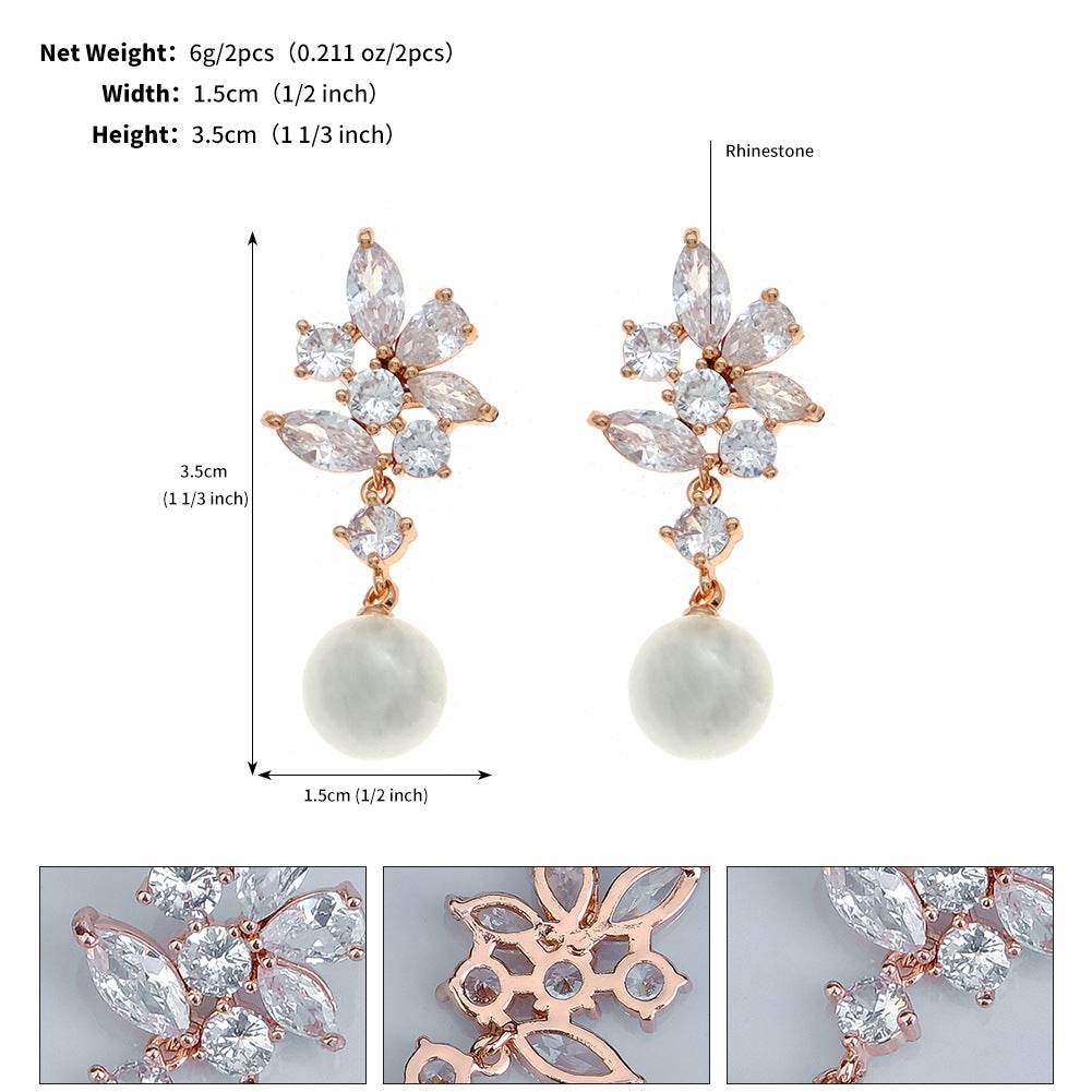 CEH Fashion Versatile Zircon Stud Earrings High Sense Ball Party Earrings Bridal Wedding Pearl Earrings Women - WhosaleJewelry
