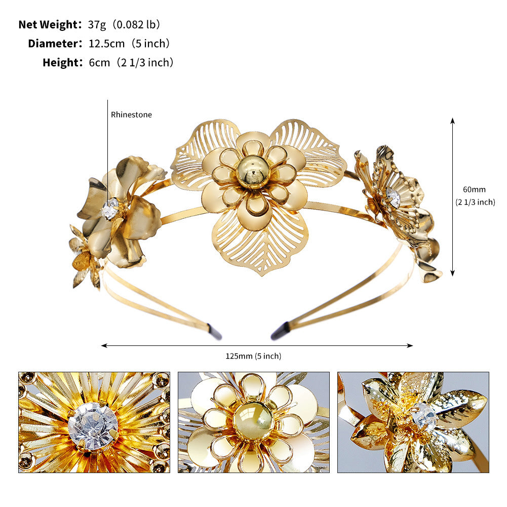 CFG bridal headgear headband camera photo with jewelry retro gold flower double headband