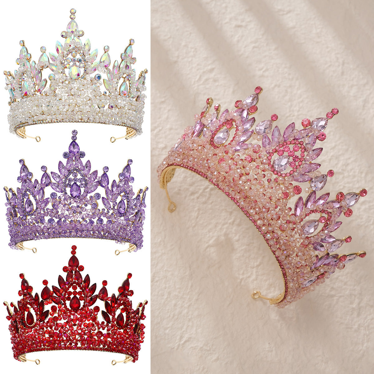 CFG retro baroque crown personality exaggerated party hair accessories light luxury pink rhinestone bridal crown