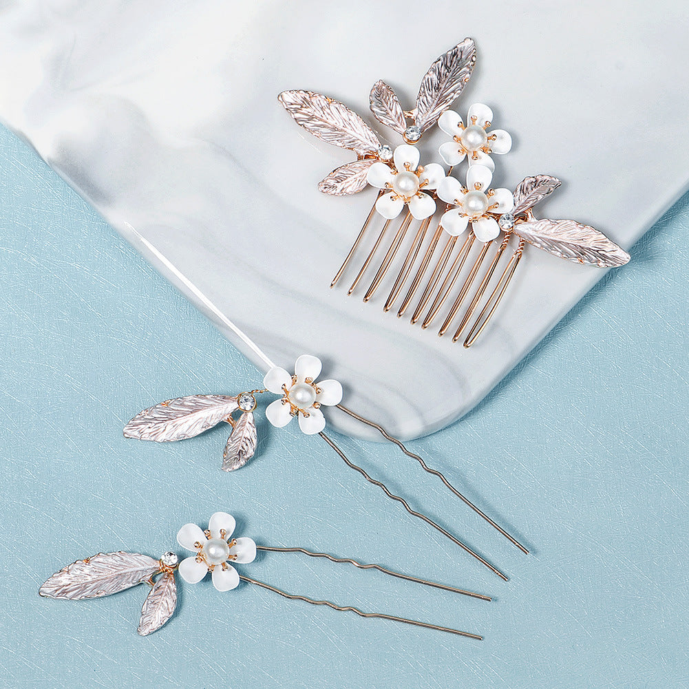 CFQ retro light luxury jewelry handmade pearl flower hair comb hairpin set wedding dress headgear Xiuhe bridal hair accessories