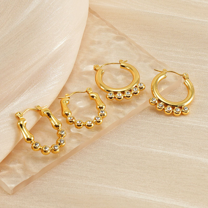 CEH Stainless Steel Pearl Earrings Women's 18K Gold Geometric Irregular Diamond-set Earrings Titanium Steel Earrings
