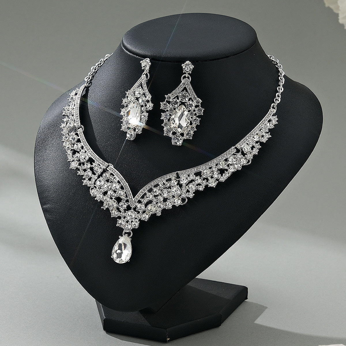 CTZ Wedding Rhinestone Pearl Earrings Necklace Set Bridal Jewelry Two-piece Wedding Dress Accessories