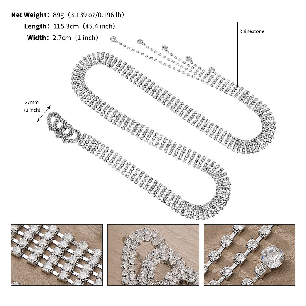CST niche design rhinestone belt women's fashion versatile high sense daily grab chain diamond waist chain belt