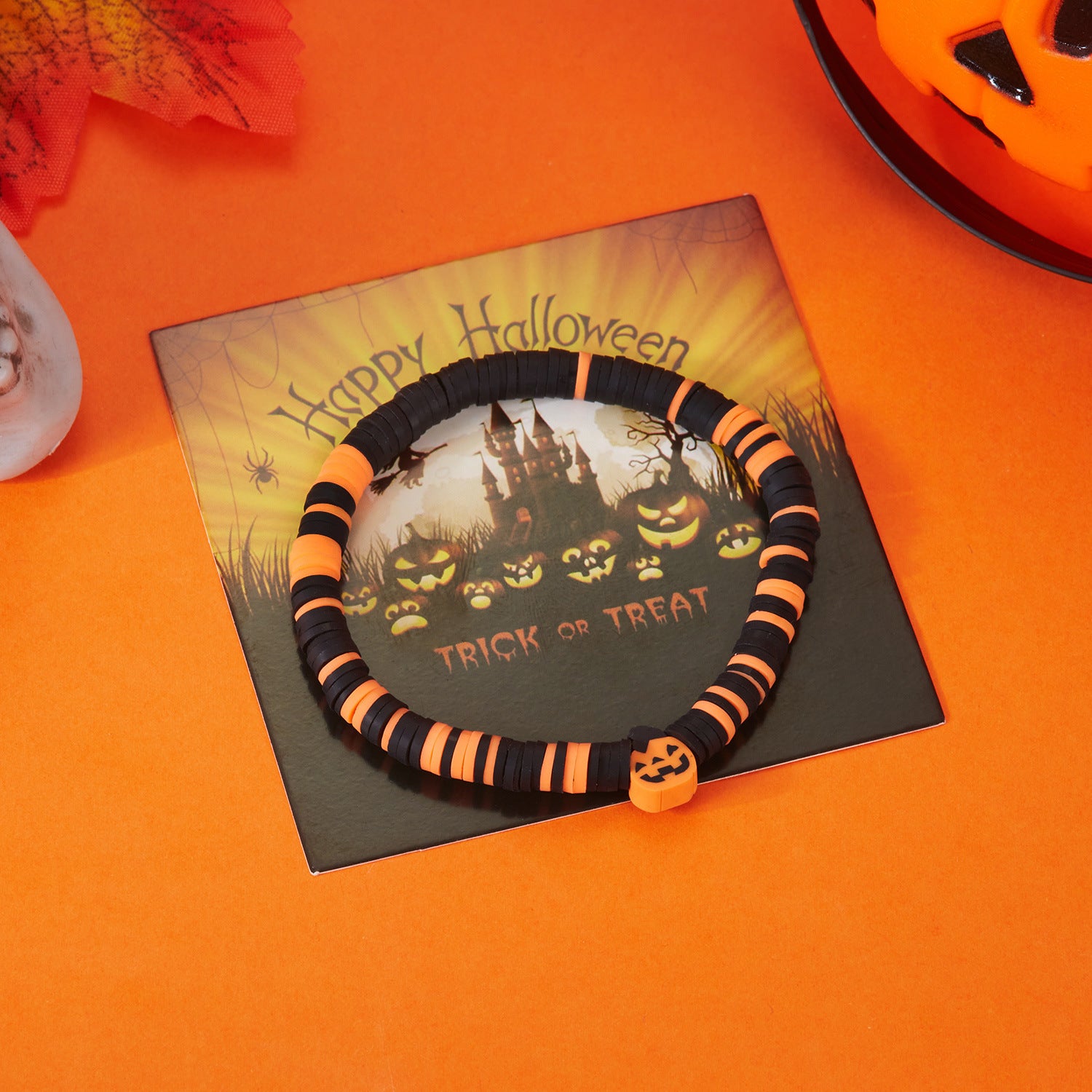 CSL Halloween bracelet niche high sense funny dark ghost skeleton soft pottery handmade bracelet