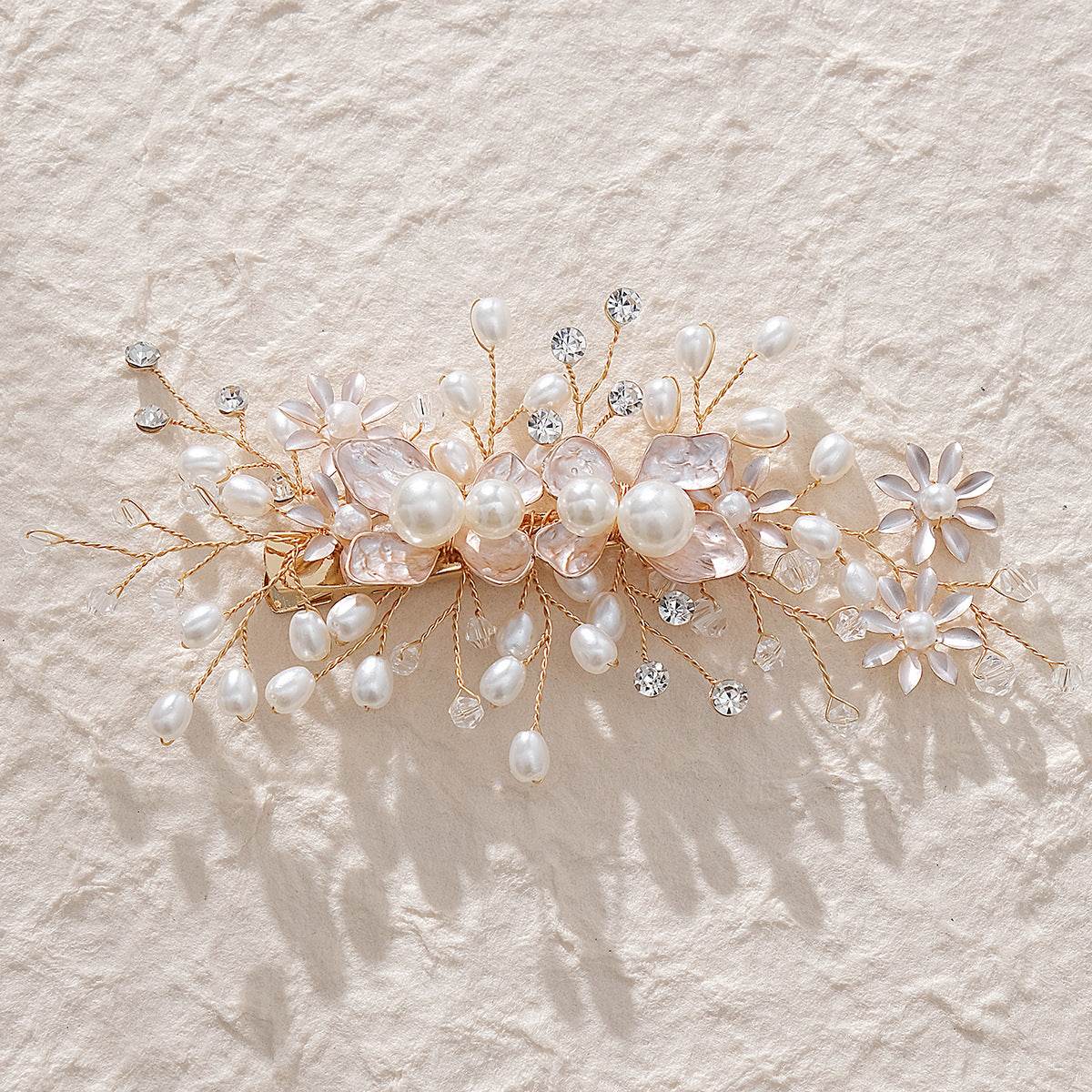 CFQ Bridal Flower Pearl Handmade Hairpin Women's Ball Party Wedding Dinner Headgear Hair Accessories Duck Beak Clip - WhosaleJewelry
