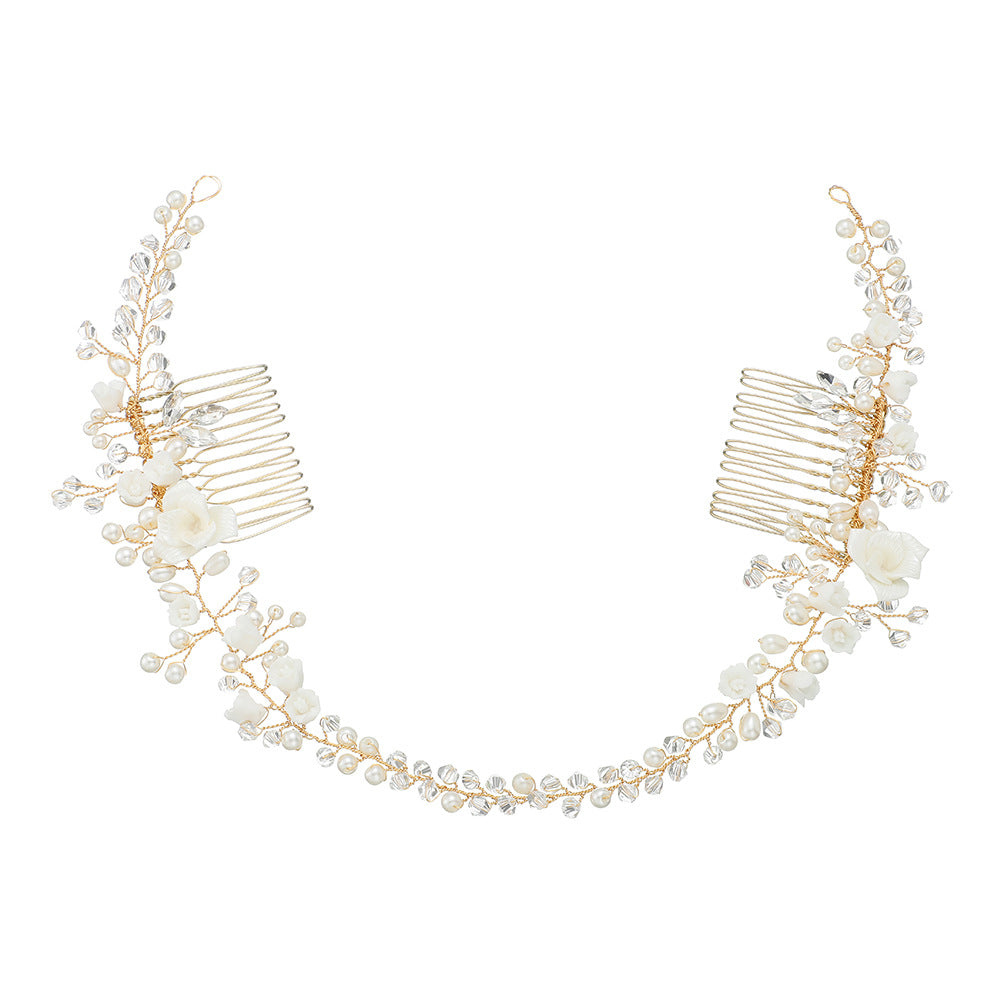 CFQ Korean beautiful plug comb creative bridal jewelry handmade pearl earrings soft pottery flower pair comb wedding dress disc hair headdress