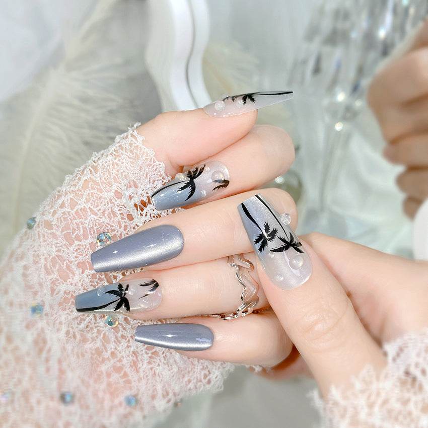 CMJ prefabricated nail piece manicure cat eye wearing nail three-dimensional dewdrop sea breeze wearing fake nail piece H8 - WhosaleJewelry