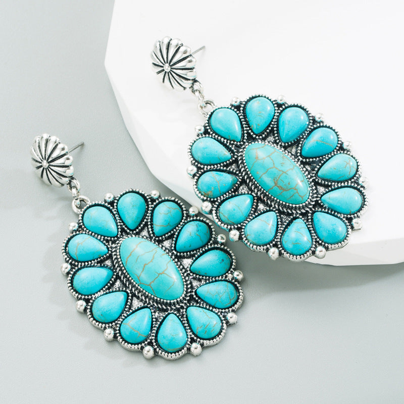 CEH Hot Sale Earrings Vintage Copper Plated with White Turquoise Exaggerated Temperament Stud Earrings High Quality Banquet Earrings