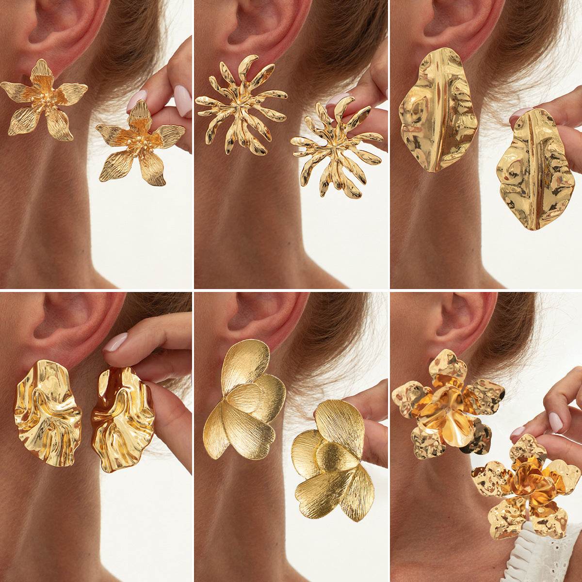 CED wind liquid metal pleated flower stud earrings, design sense leaf petal earrings - WhosaleJewelry