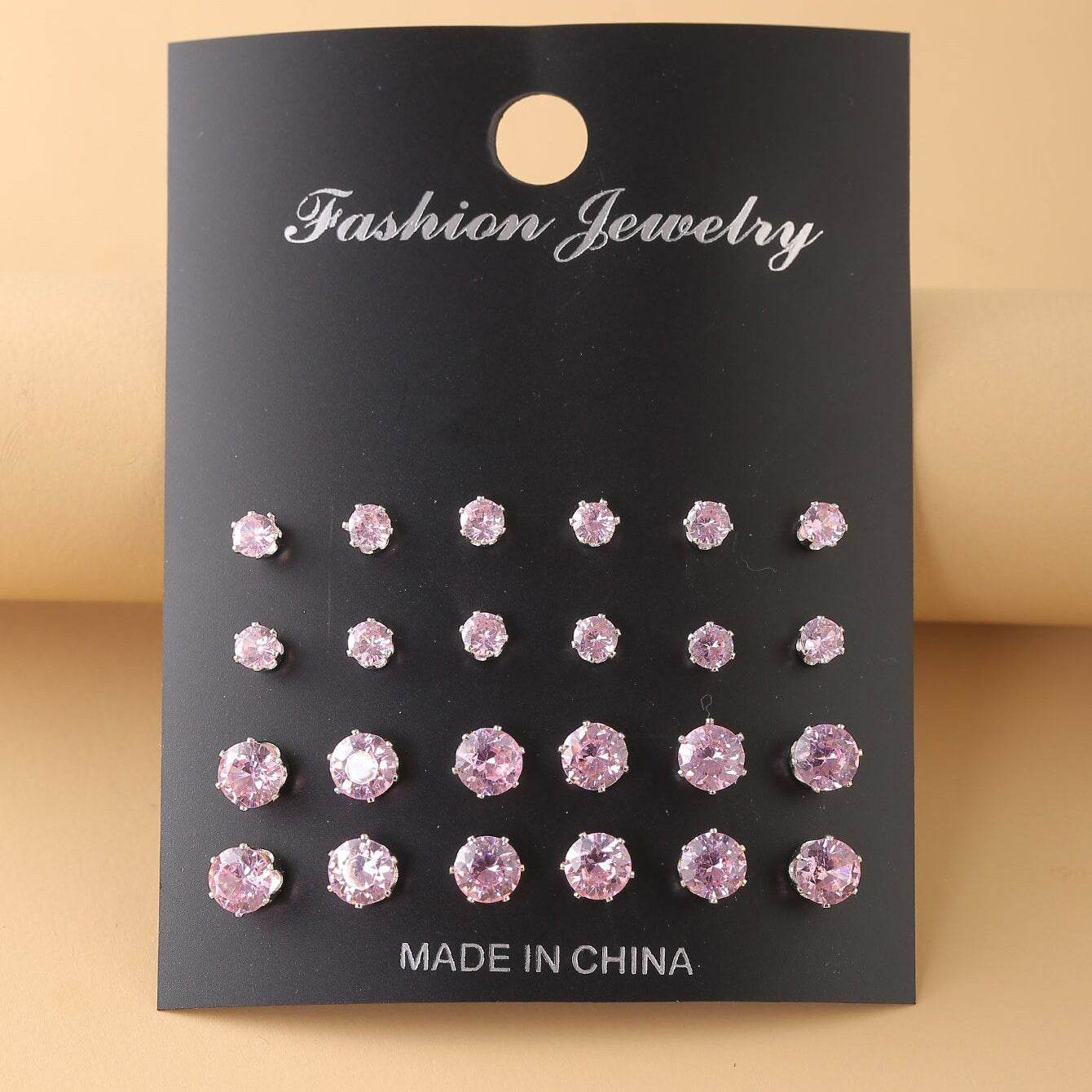 CED ear inlay crystal zirconium six-claw 12 pairs of stud earrings set earrings - WhosaleJewelry
