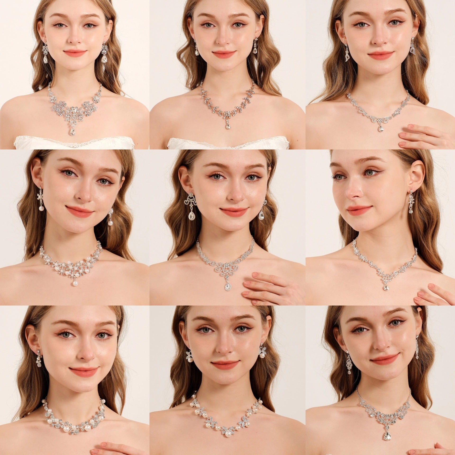 CTZ Wedding Rhinestone Pearl Earrings Necklace Set Bridal Jewelry Two-piece Wedding Dress Accessories