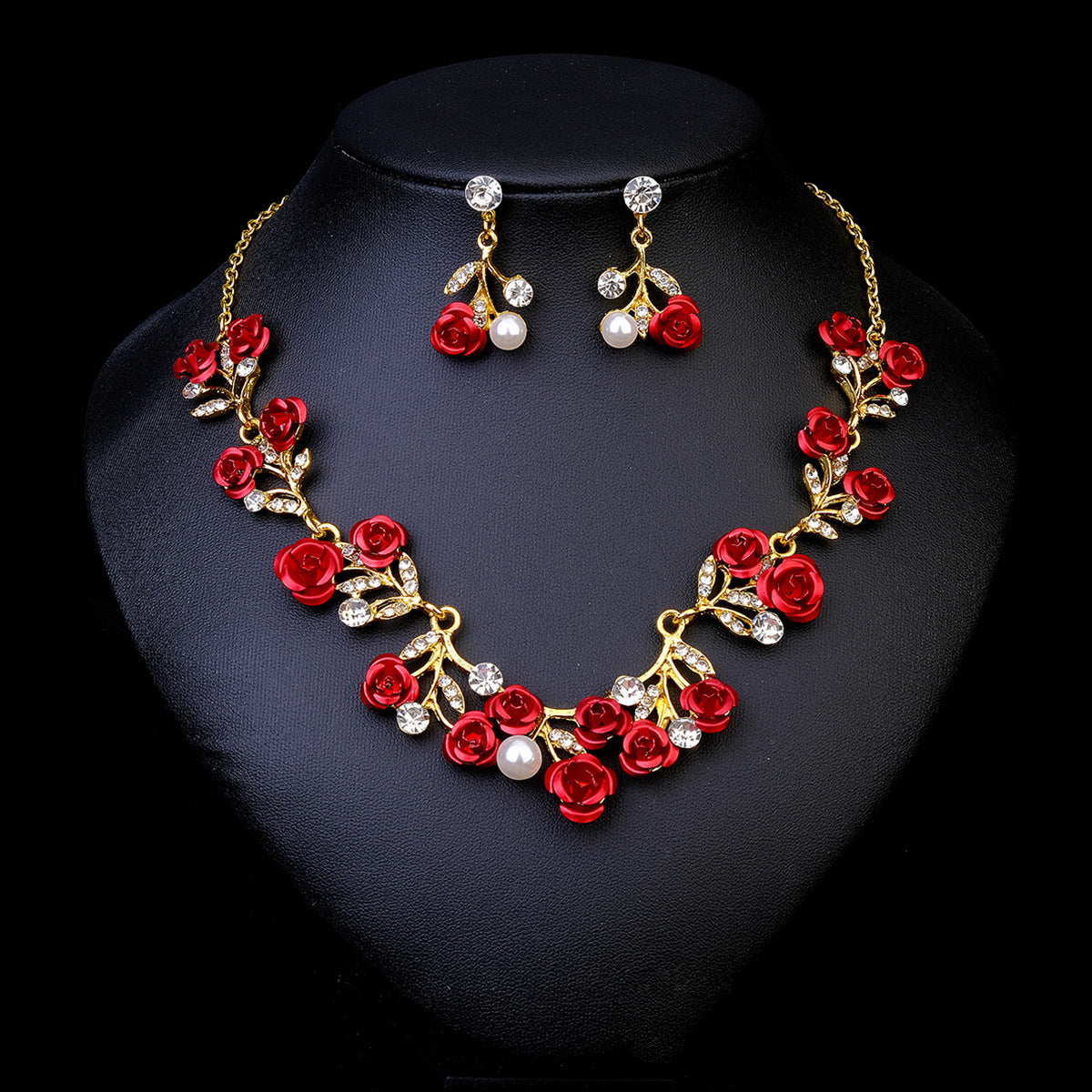 CTZ Bridal Wedding Jewelry Two-piece Wedding Dress Accessories Rhinestone Pearl Earrings Necklace Set Women