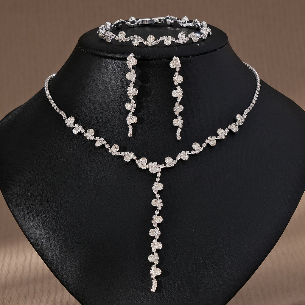 CTZ Bridal Wedding Jewelry Two-piece Wedding Dress Accessories Rhinestone Pearl Earrings Necklace Set Women