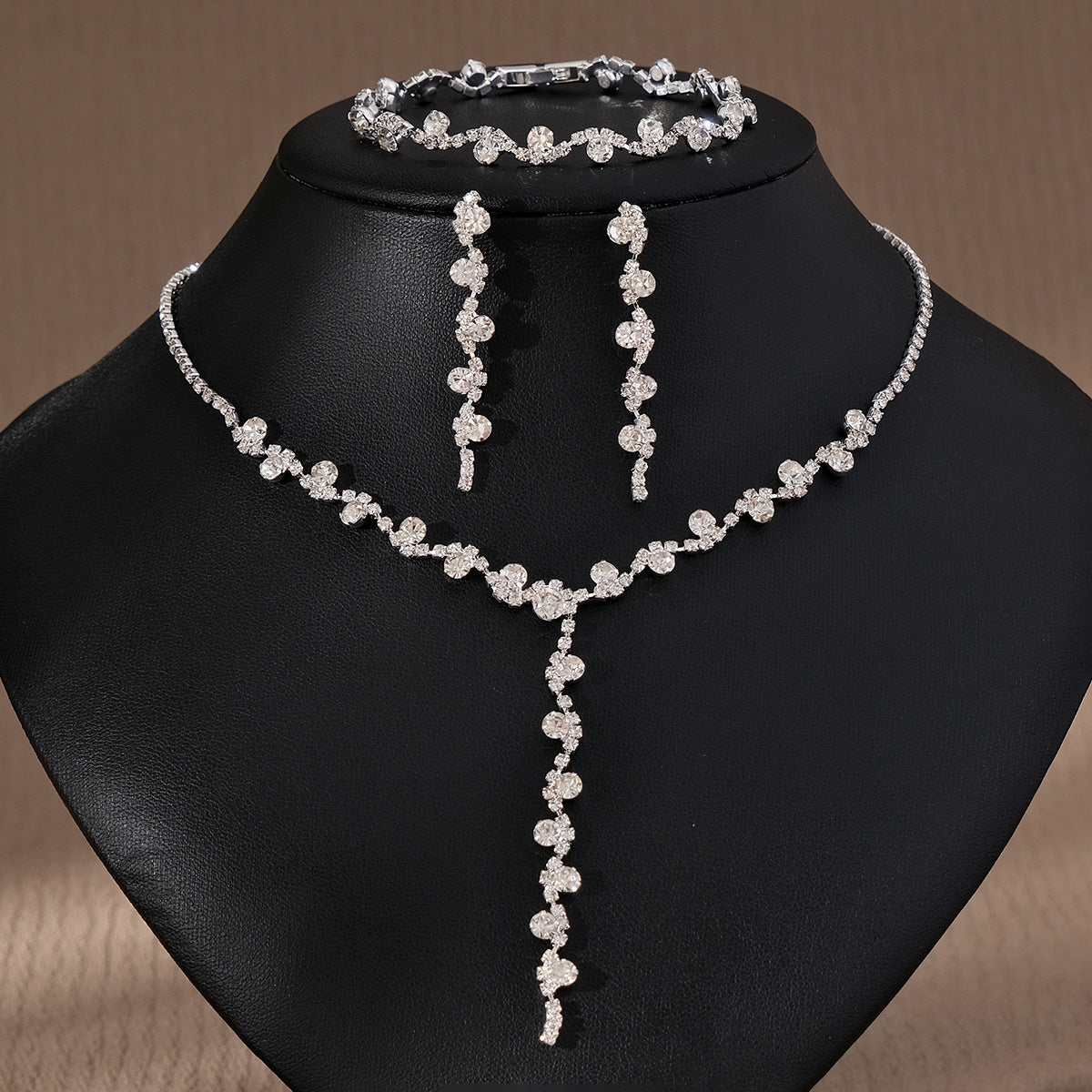 CTZ Bridal Wedding Jewelry Two-piece Wedding Dress Accessories Rhinestone Pearl Earrings Necklace Set Women