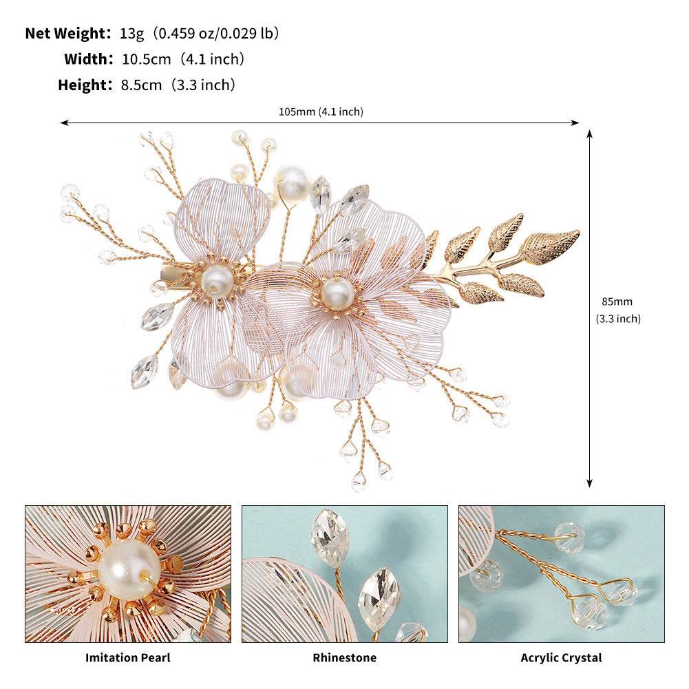 CFQ Bridal Flower Pearl Handmade Hairpin Women's Ball Party Wedding Dinner Headgear Hair Accessories Duck Beak Clip - WhosaleJewelry