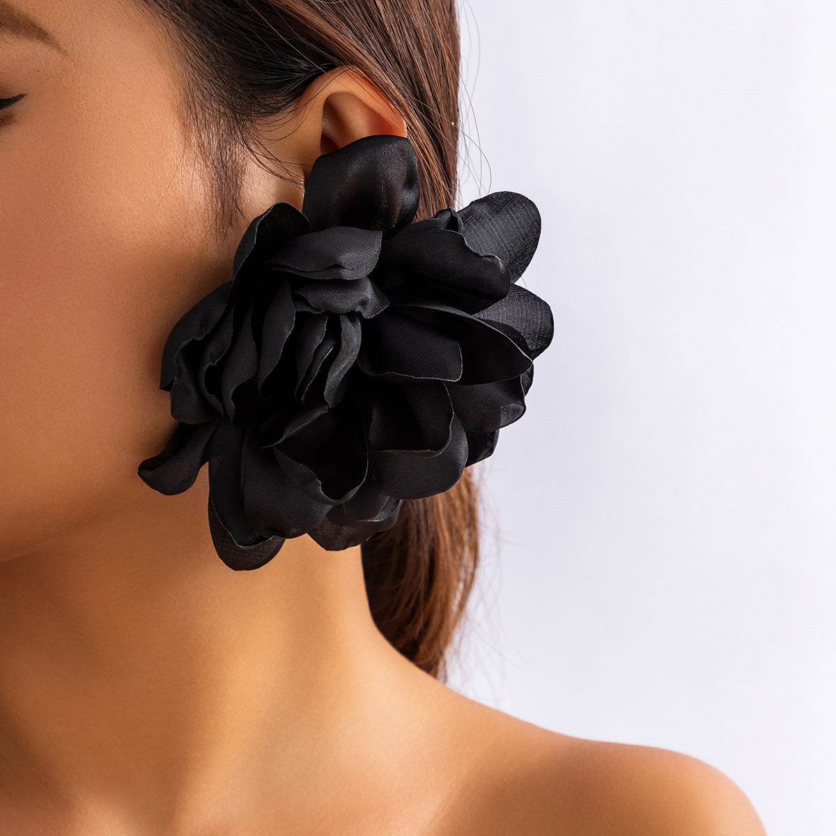 CED design sense exaggerated fabric large flower stud earrings, niche flower simulation flower earrings - WhosaleJewelry
