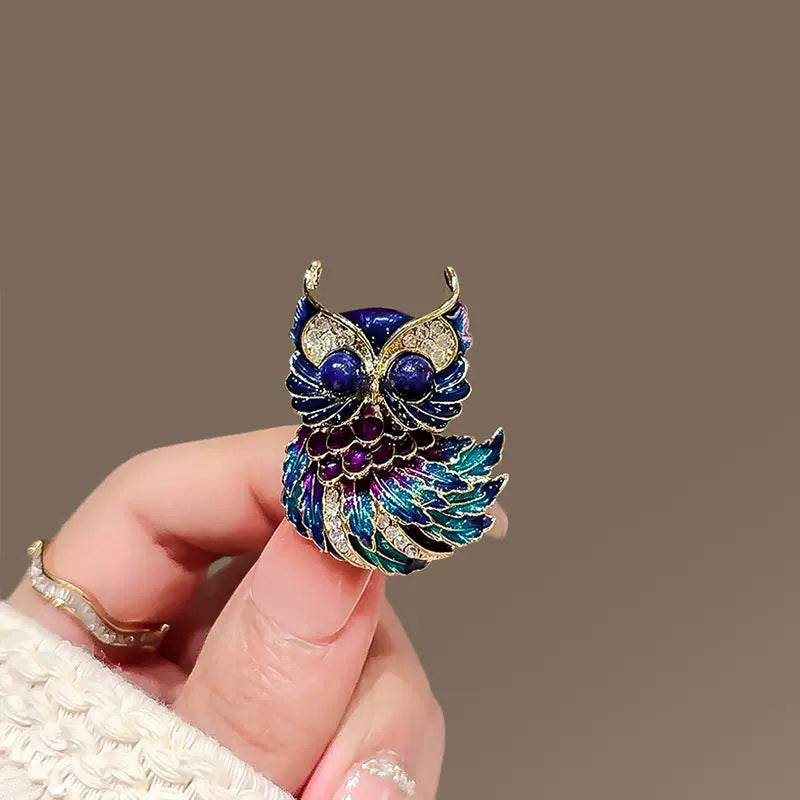 CXZ cute enamel painted owl brooch men and women high-end corsage small animal pin temperament suit coat accessories - WhosaleJewelry