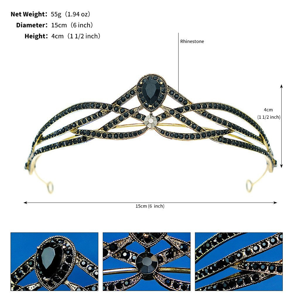 CFG Accessories Vintage Baroque Crown Photography Photo Photo Alloy Rhinestone Headwear Halloween Party Headband Crown
