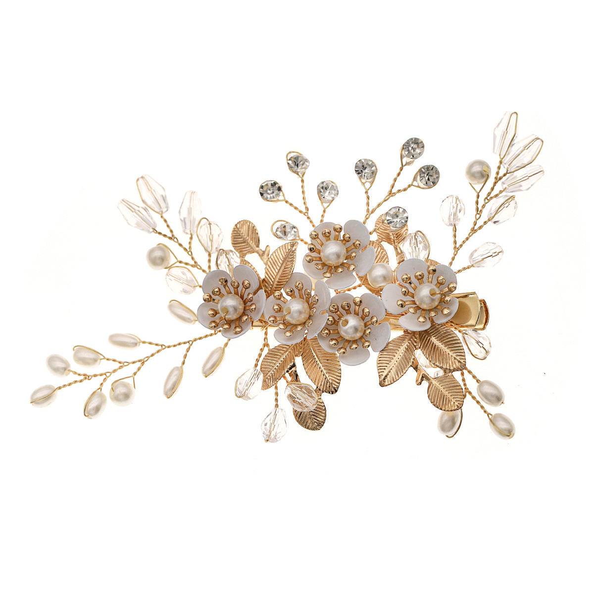 CFQ Bridal Flower Pearl Handmade Hairpin Women's Ball Party Wedding Dinner Headgear Hair Accessories Duck Beak Clip - WhosaleJewelry