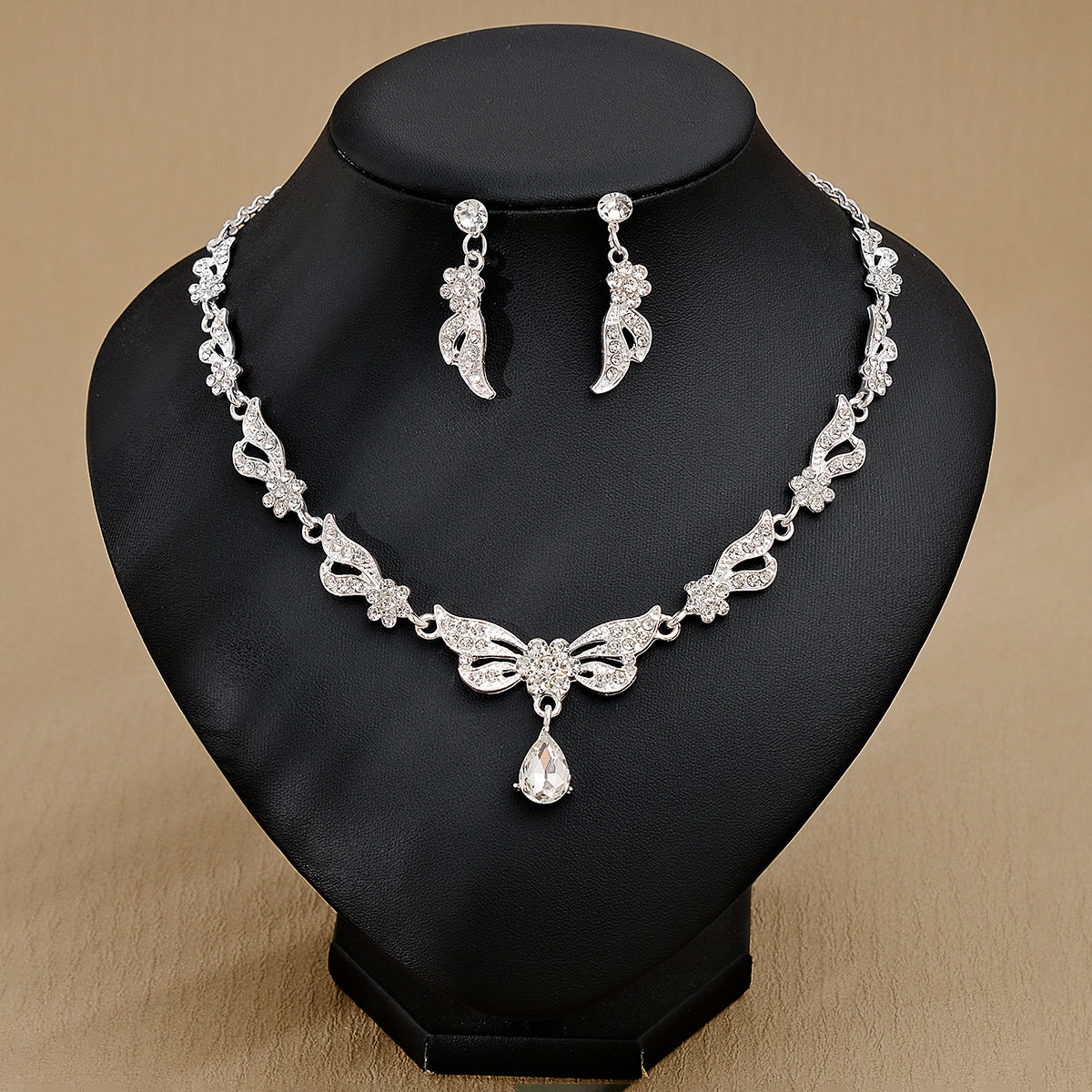 CTZ Bridal Wedding Jewelry Two-piece Wedding Dress Accessories Rhinestone Pearl Earrings Necklace Set Women