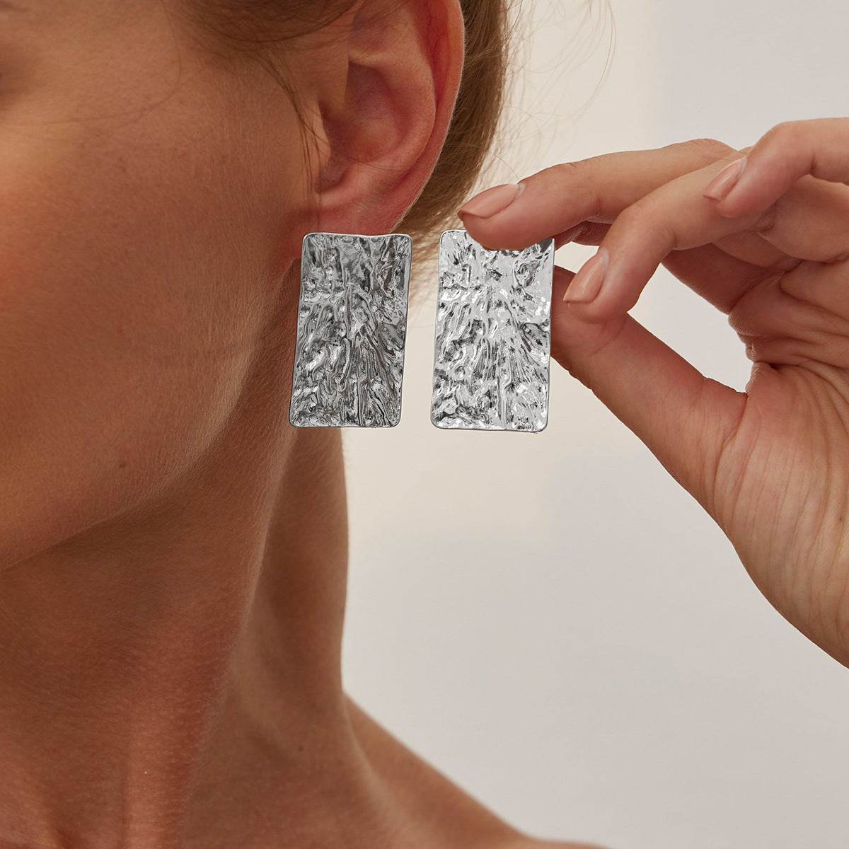 CED wind liquid metal pleated flower stud earrings, design sense leaf petal earrings - WhosaleJewelry