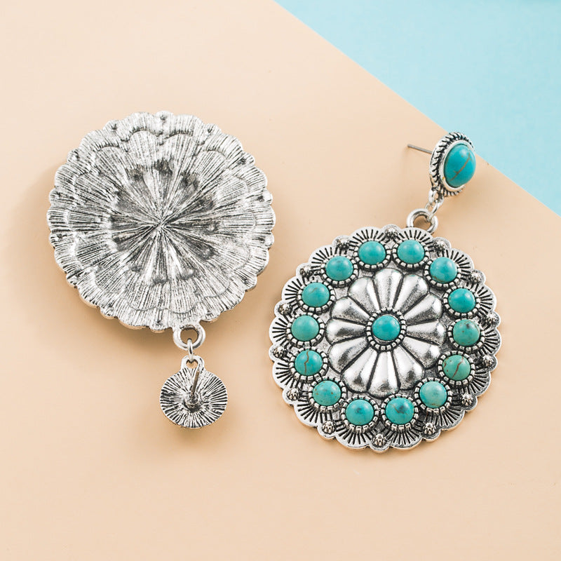 CEH new product antique silver turquoise earrings retro exaggerated temperament earrings fashionable high-quality party earrings