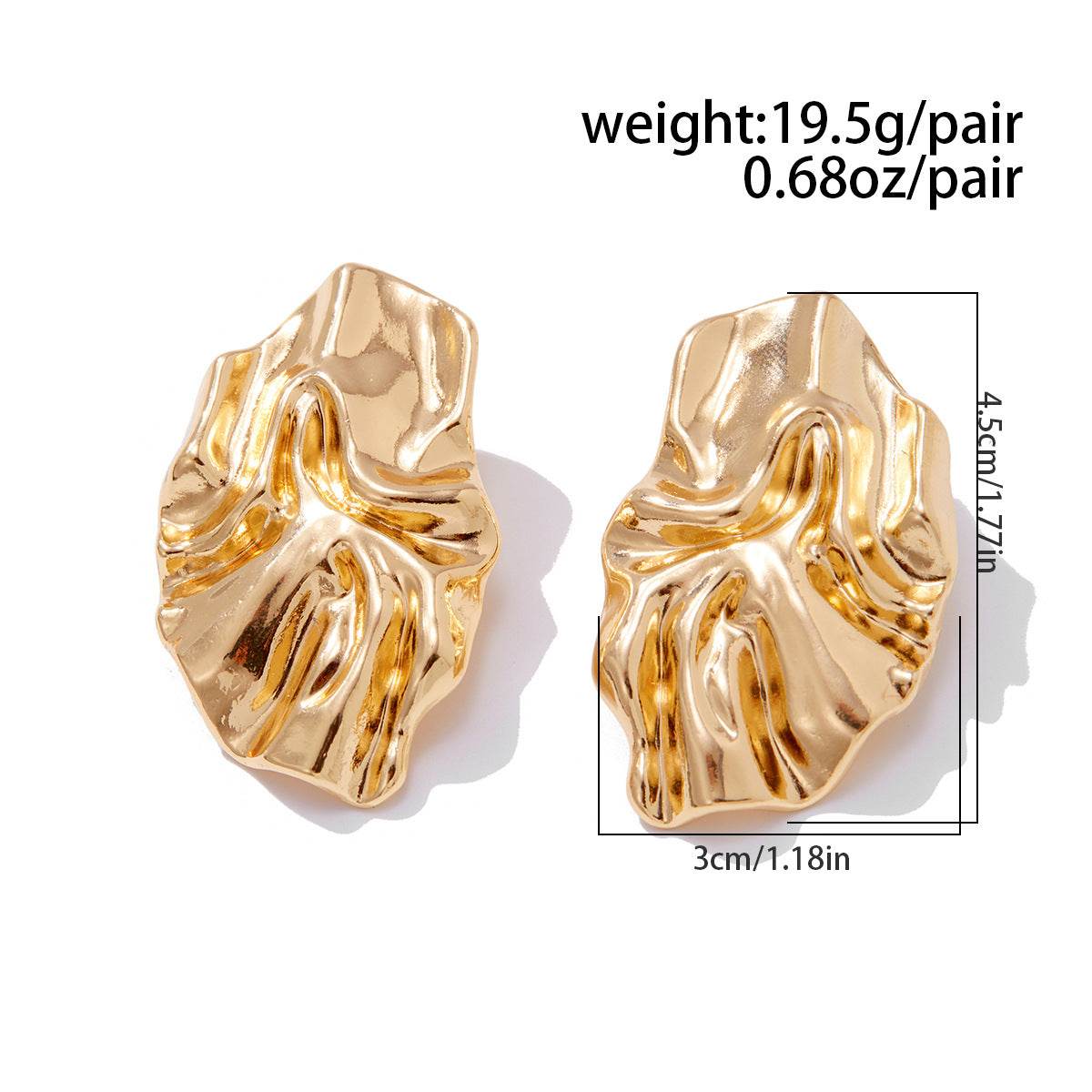 CED wind liquid metal pleated flower stud earrings, design sense leaf petal earrings - WhosaleJewelry