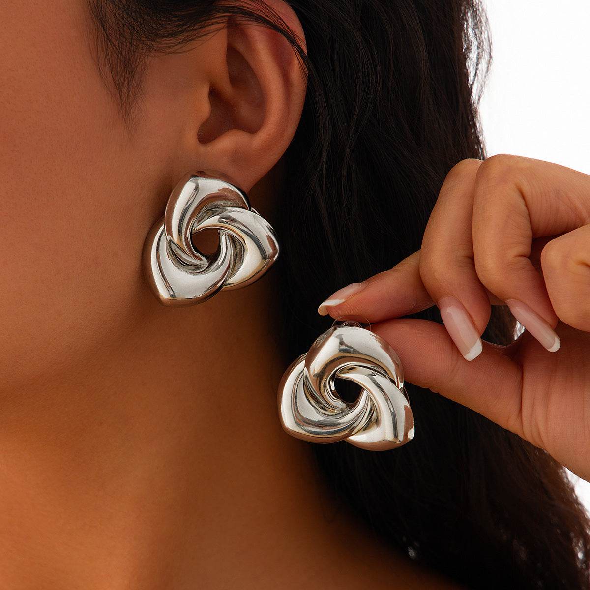 CED exaggerated pleated metal wind geometric earrings fashion simple sun flower irregular stud earrings women - WhosaleJewelry