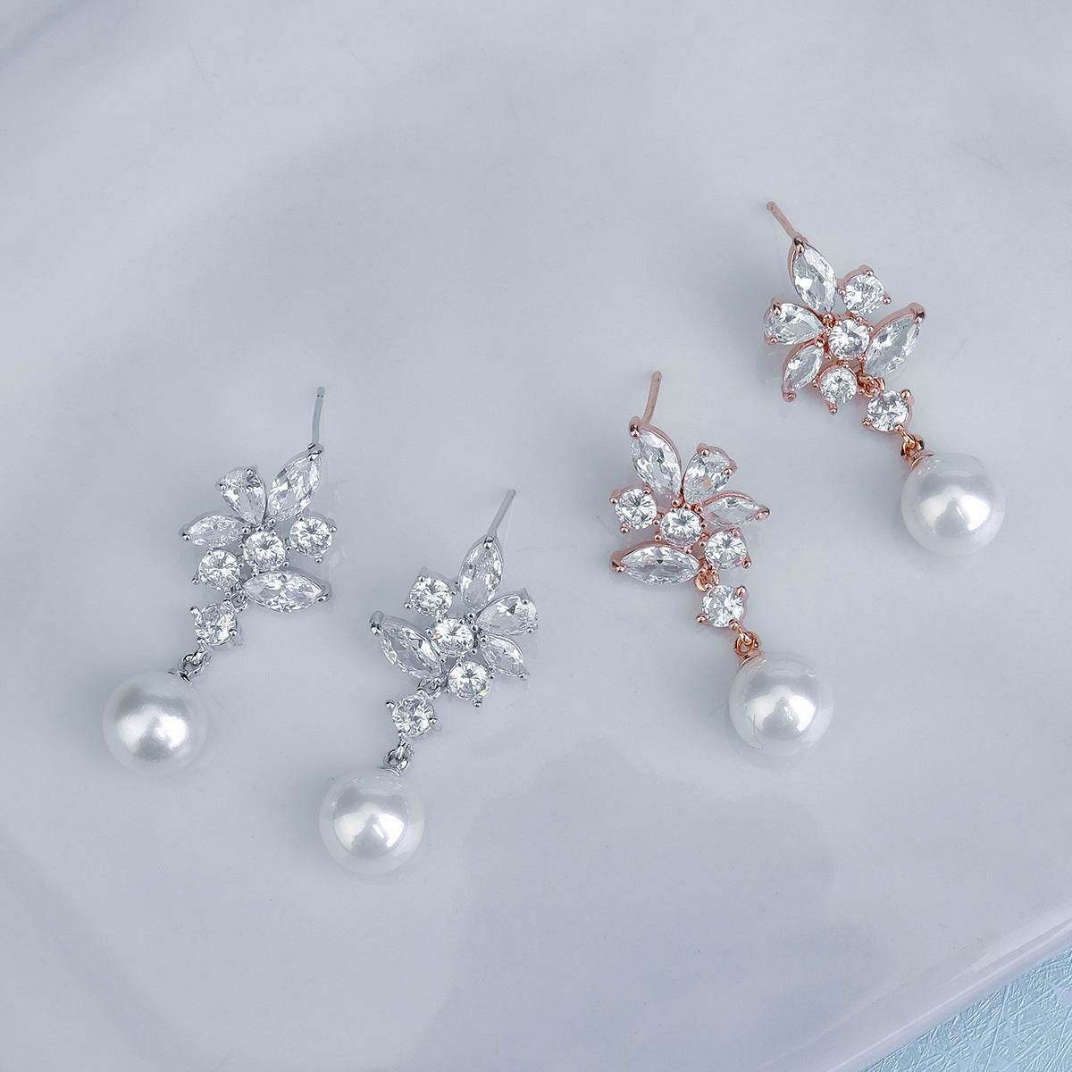 CEH Fashion Versatile Zircon Stud Earrings High Sense Ball Party Earrings Bridal Wedding Pearl Earrings Women - WhosaleJewelry