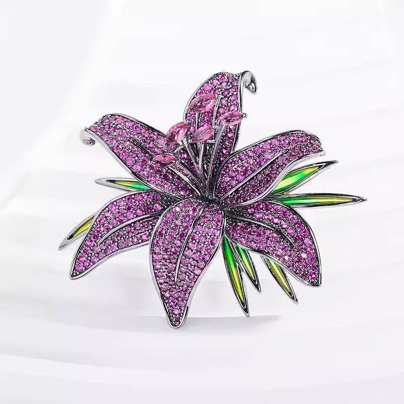 CXZ Luxury Lily Brooch High-end Women's Fashion Exquisite Brooch Full Diamond Flower Pin Niche Design Suit Accessories - WhosaleJewelry