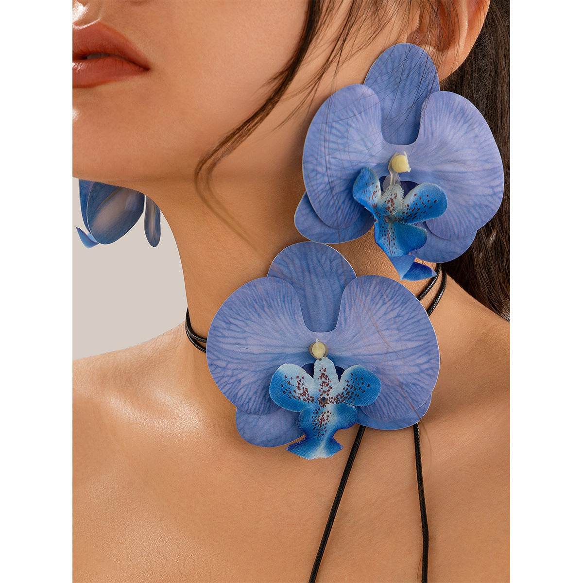 CTZ fashion three-dimensional Phalaenopsis flower necklace choker personalized long wrapped wax thread flower necklace - WhosaleJewelry