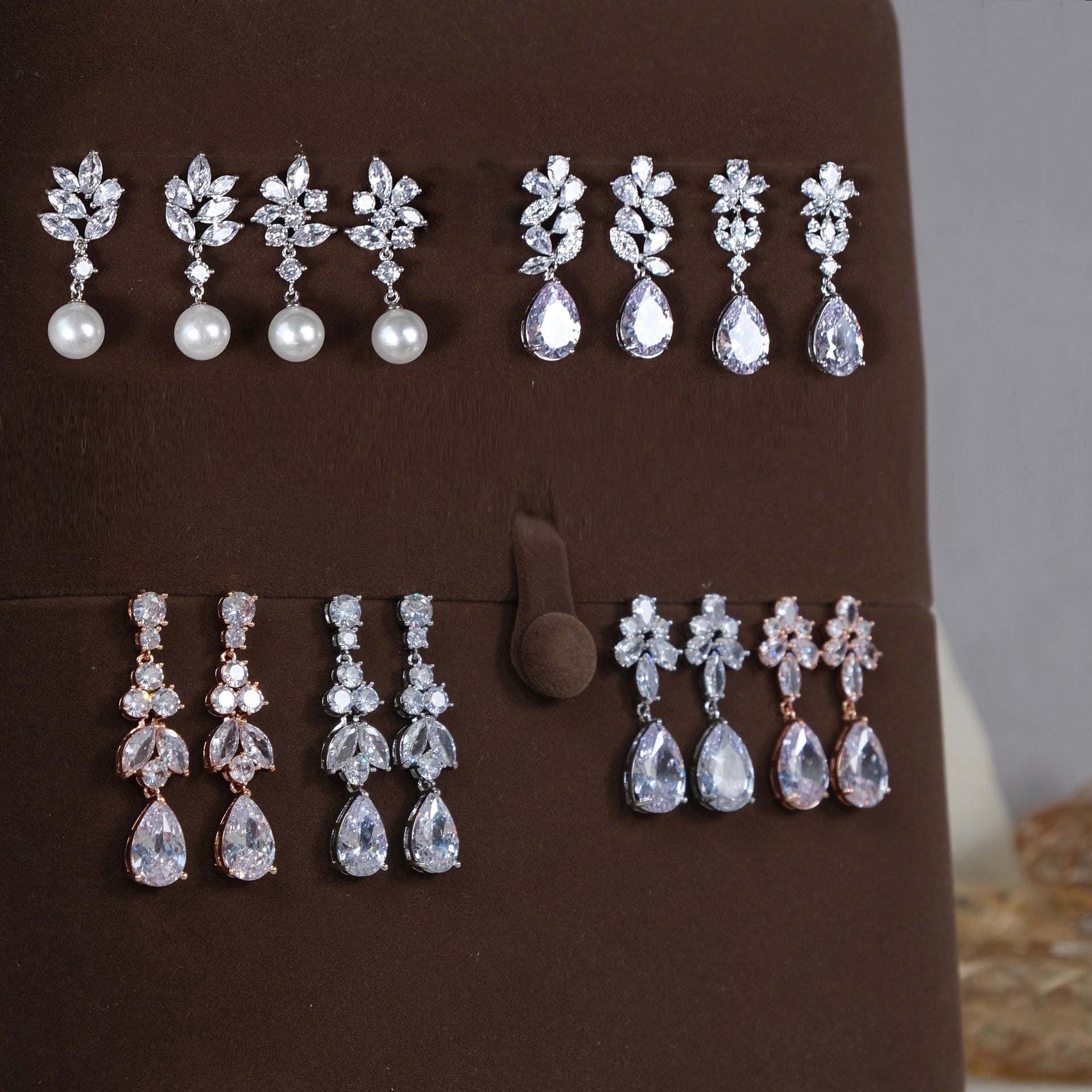 CEH bridal earrings, go out daily versatile earrings, long pearl earrings, light luxury zircon earrings.