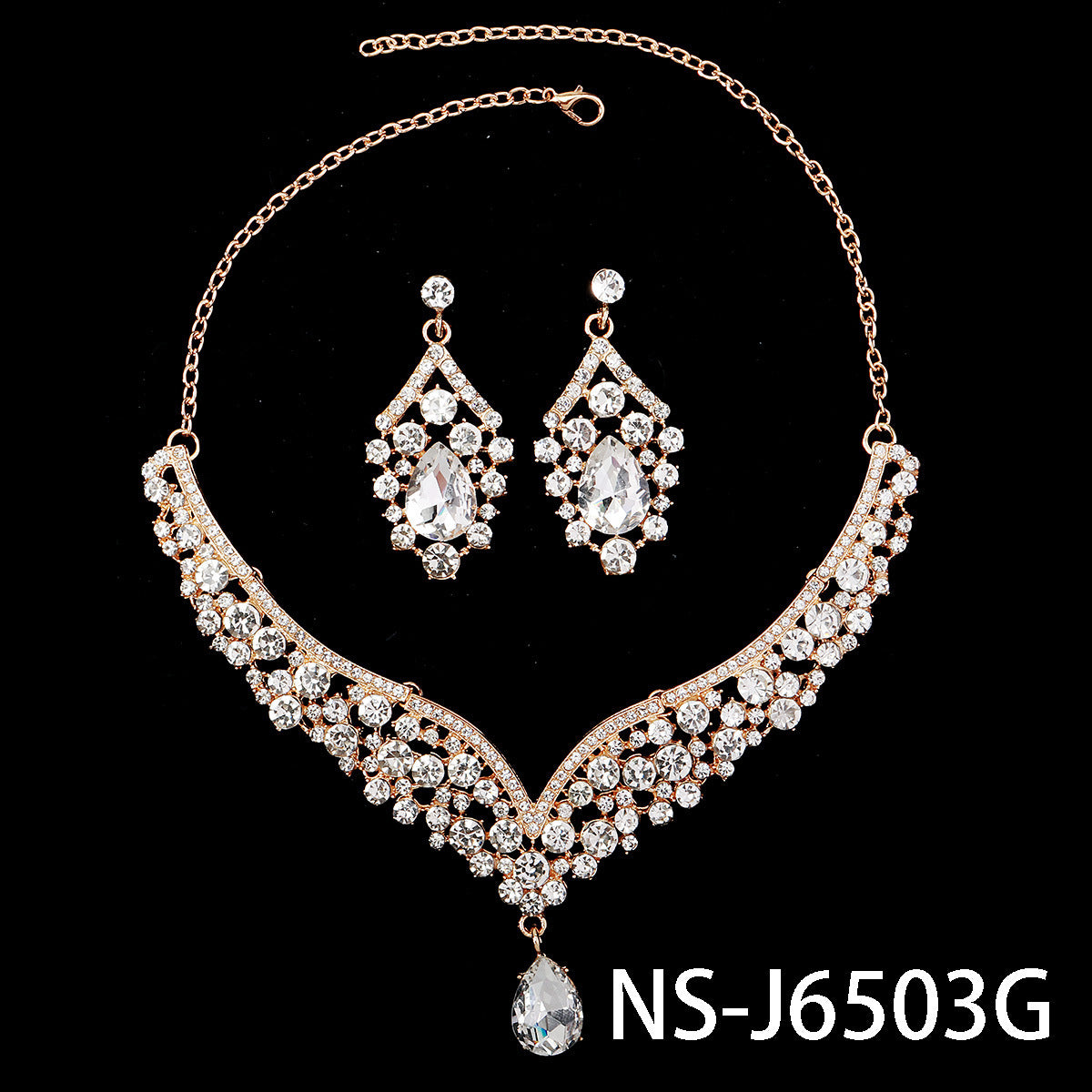 CTZ Bridal Wedding Jewelry Two-piece Wedding Dress Accessories Rhinestone Pearl Earrings Necklace Set Women