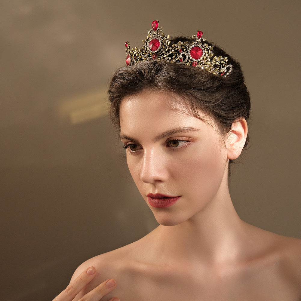 CFG Accessories Vintage Ruby Alloy Crown Christmas Party Headwear Wedding Dress Accessories Bridal Crown